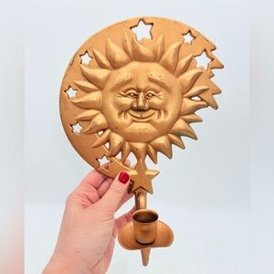 Vintage Brass PartyLite Sun Moon Stars Wall Sconce | Celestial Candle Holder